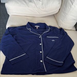J Crew Dreamy‎ cotton-blend pajama top MONOGRAMMED Large Blue